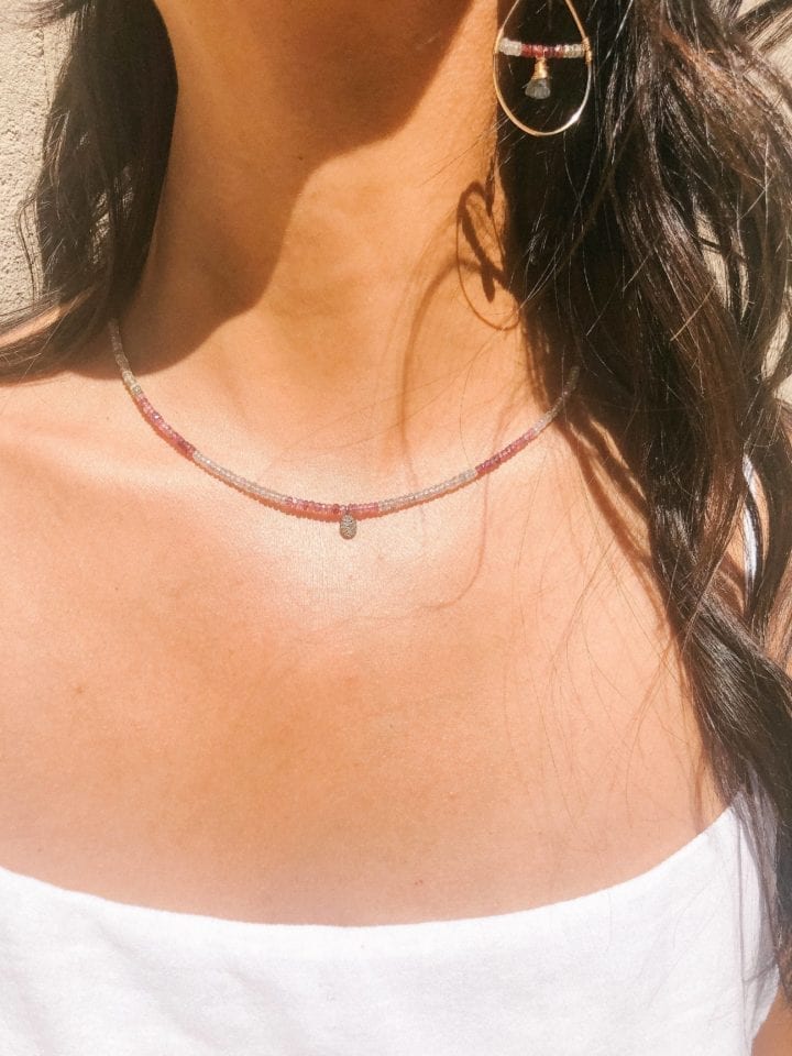 Pave Diamond Oval Multi Sapphire Strung Choker Necklace - Image 2