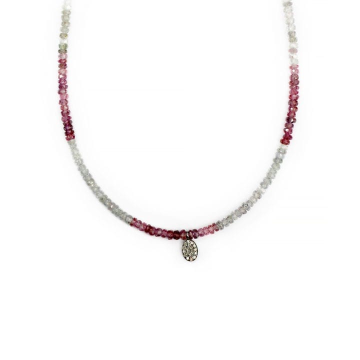Pave Diamond Oval Multi Sapphire Strung Choker Necklace