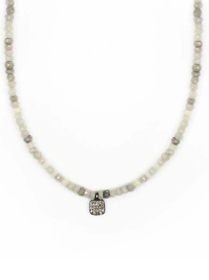 Pave Diamond Cushion Cut & Silverite Strung Short Necklace
