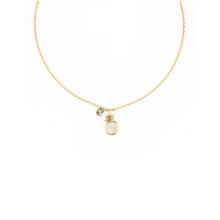 Diamond Slice & Coin Delicate Charm Necklace