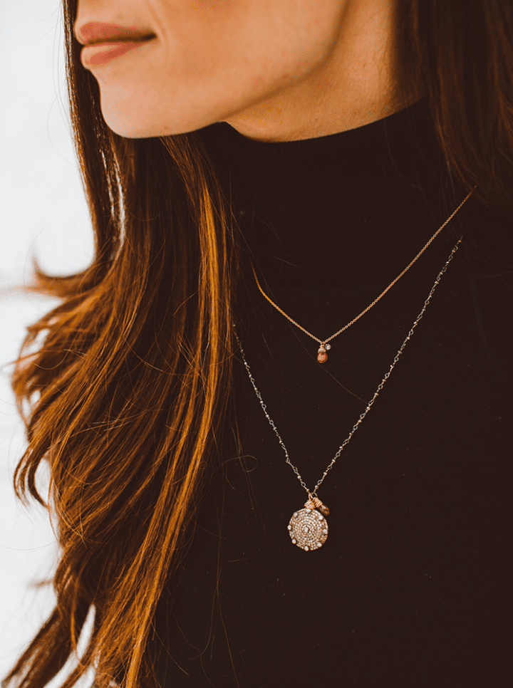Pave Diamond Coin, Ruby & Rosary Necklace - Image 2
