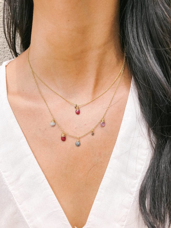 Ruby Mixed Stone & Pave Diamond Multi Drop Short Necklace - Image 2