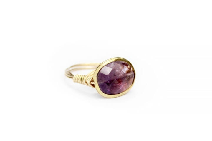 amethyst hand wrapped ring