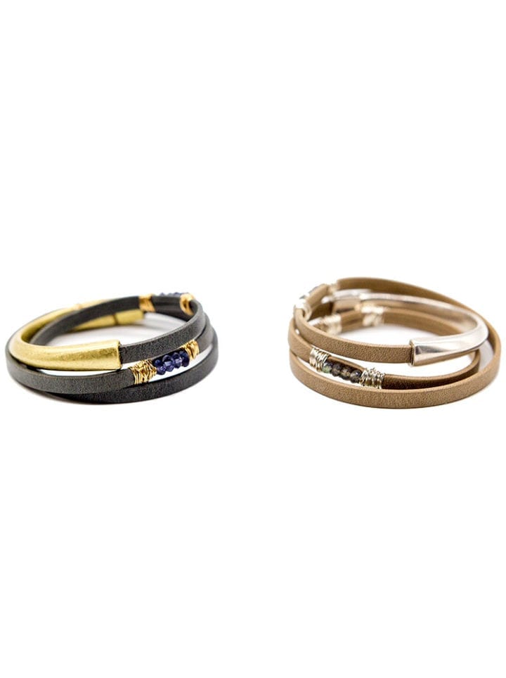 Iolite or Labradorite Rondelle Triple Wrap Magnetic Clasp Bracelet