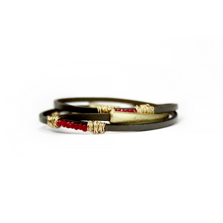 Ruby Black Thin Triple Wrap Leather Bracelet