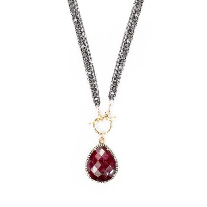 pave diamond ruby tear four strand toggle necklace