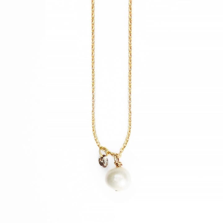 Pearl and raw diamond delicate charm necklace