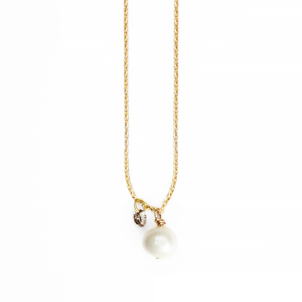 Pearl & Coin Diamond Delicate Charm Necklace - Bloom Jewelry