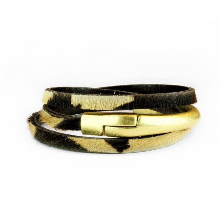 cow print leather triple wrap bracelet