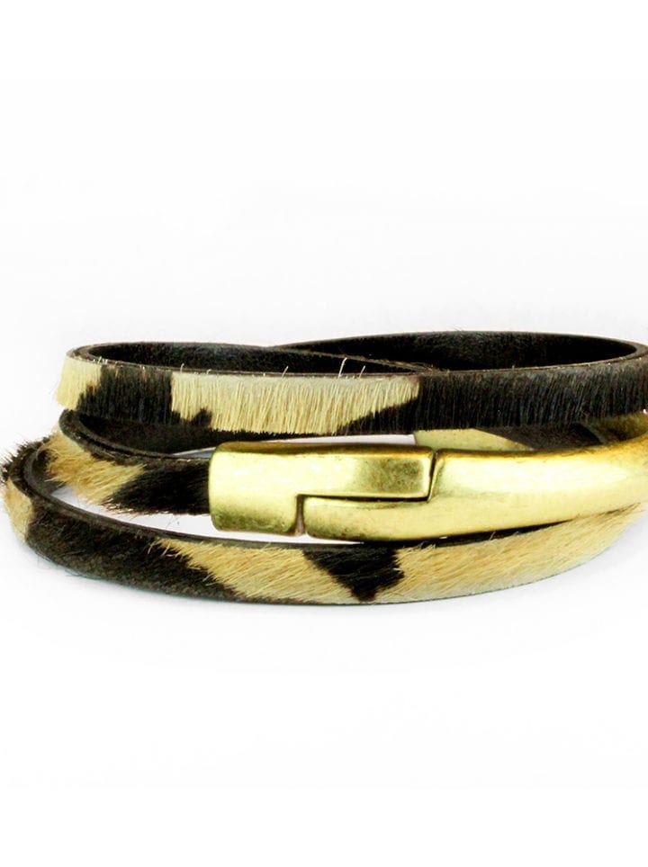 cow print leather triple wrap bracelet