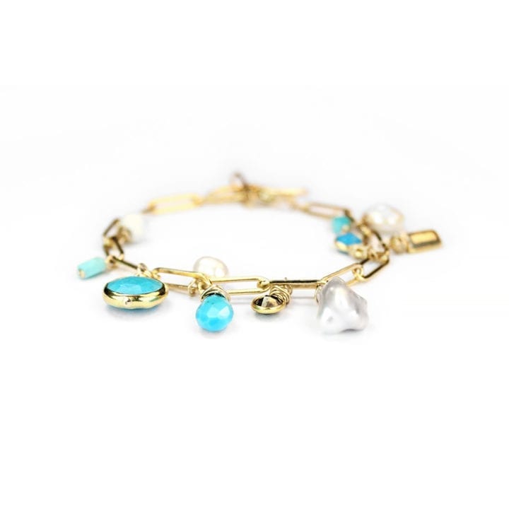 Turquoise Pearl Pyrite Howlite Staple Charm Bracelet