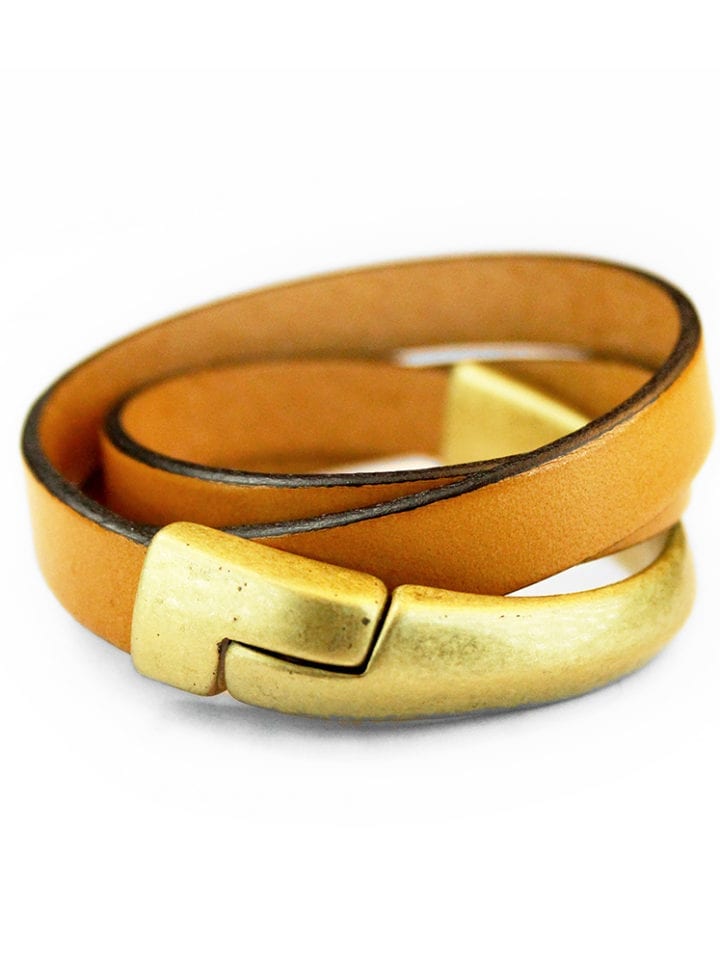 Tobacco Thick triple wrap leather bracelets magnetic clasp