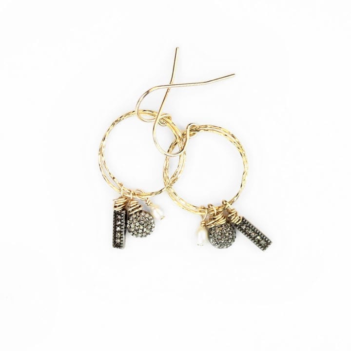 pearl and pave diamond stardust charm hoops