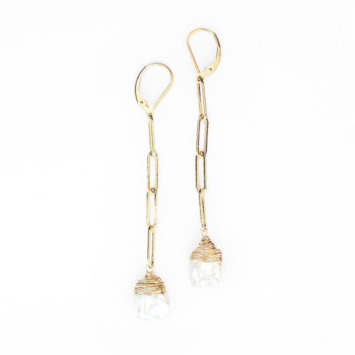 Petal Pearl Paperclip Linear Earrings