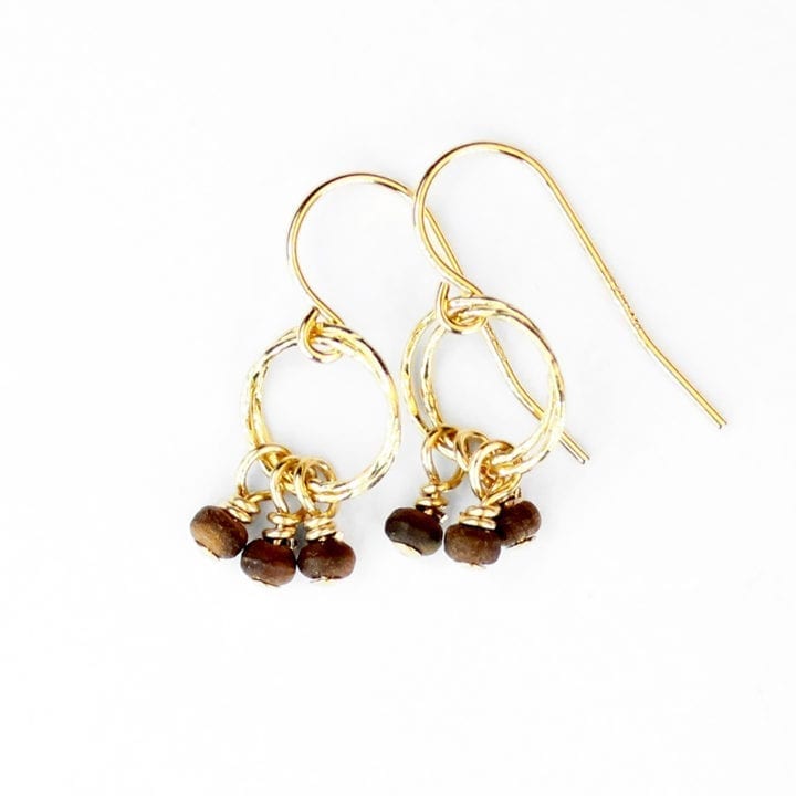 wood rondelle stardust drop earrings