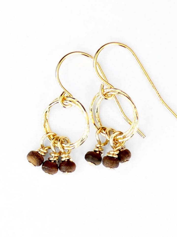 wood rondelle stardust drop earrings