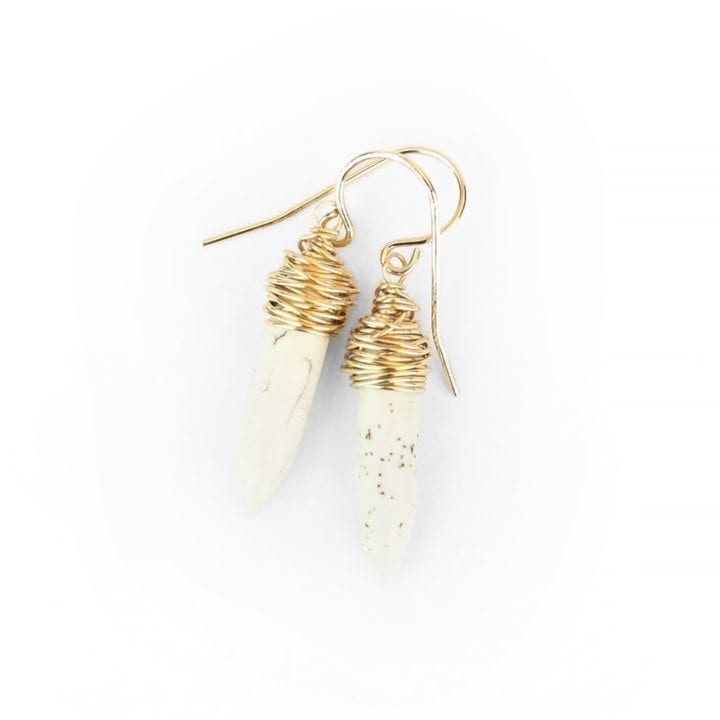 Howlite hand wrapped spear earrings