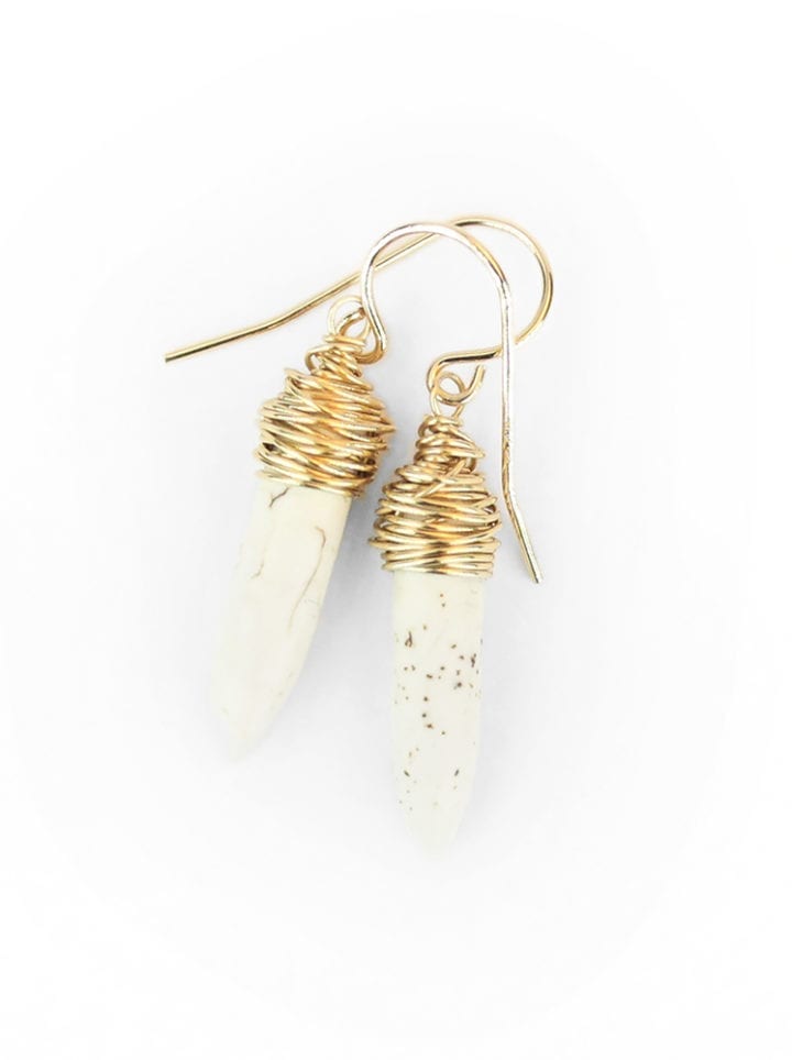 Howlite hand wrapped spear earrings