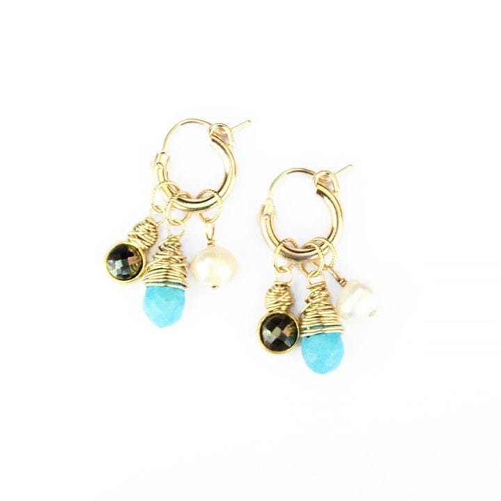 Turquoise pyrite pearl classic charm hoops
