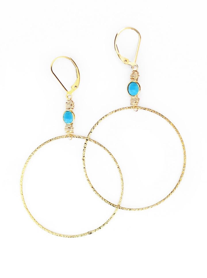 Turquoise Hammered Hoops