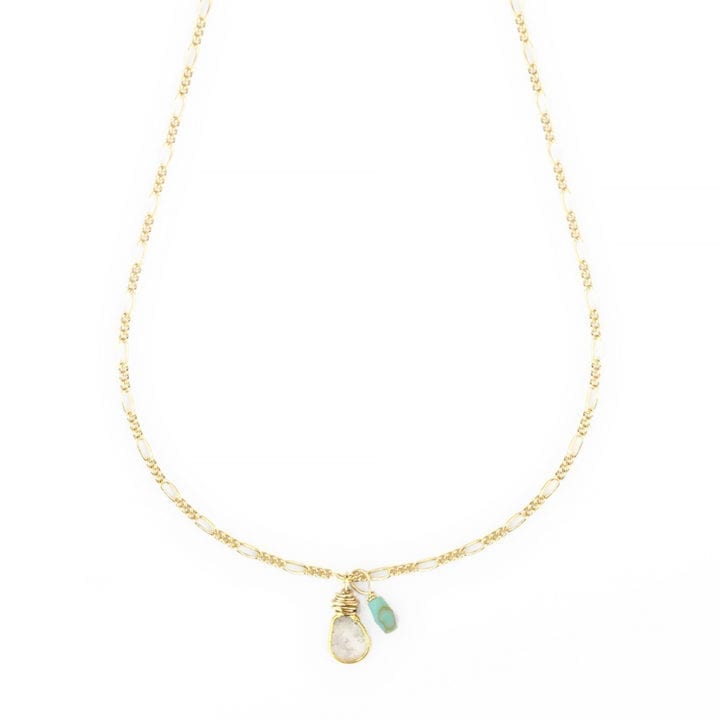 turquoise diamond slice delicate figaro charm necklace
