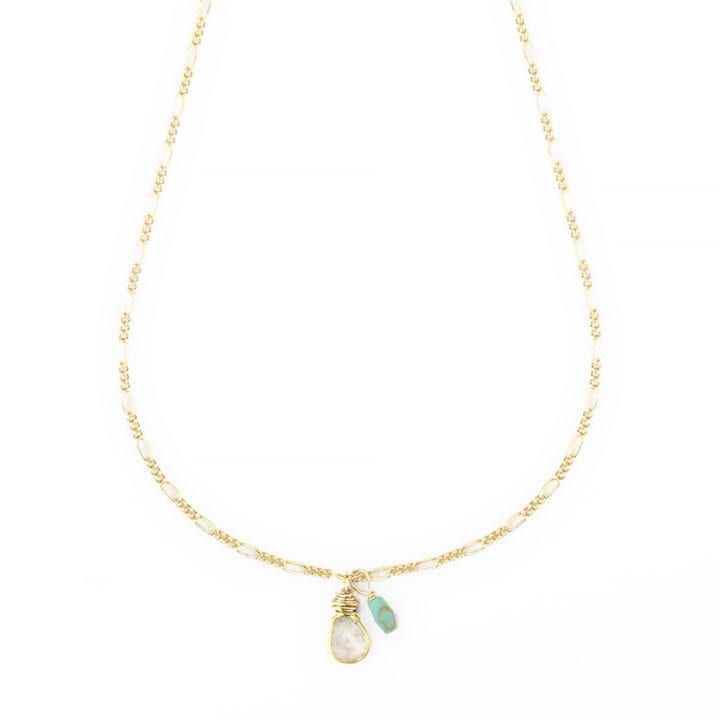 turquoise diamond slice delicate figaro charm necklace