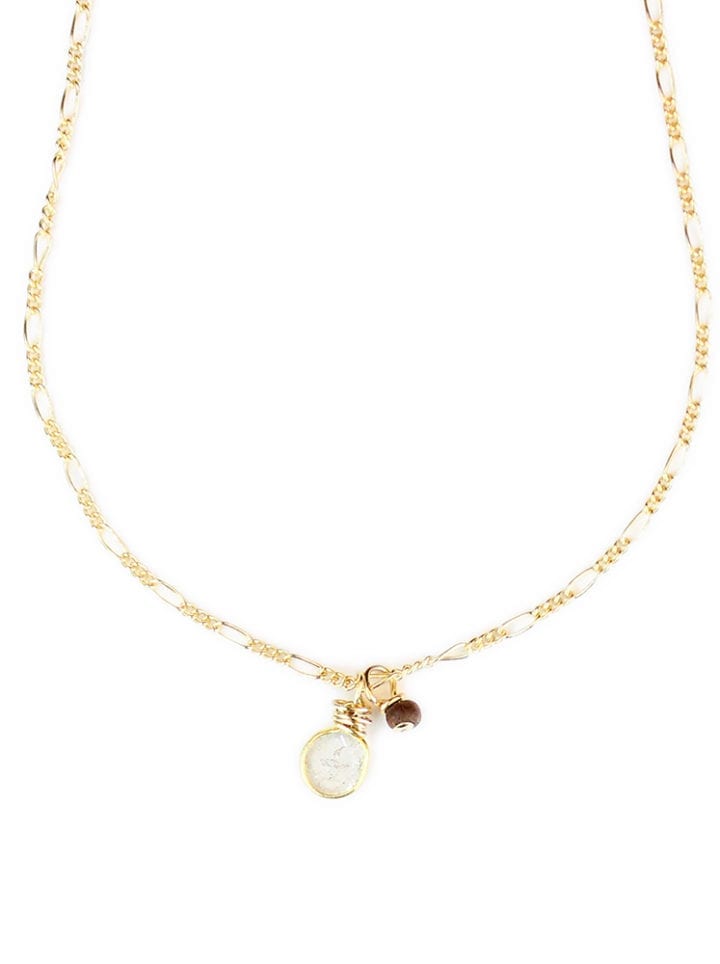 Wood and diamond slice figaro charm necklace