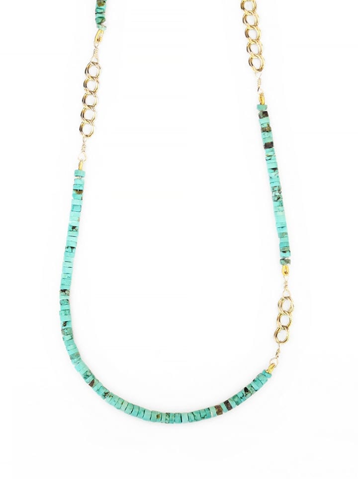 Turquoise strung curb short necklace