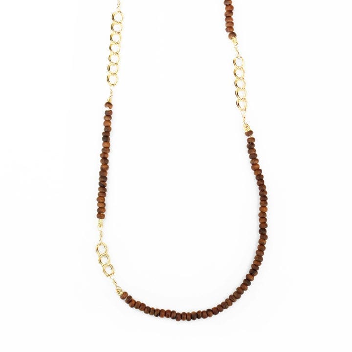 wood and curb strung short necklace