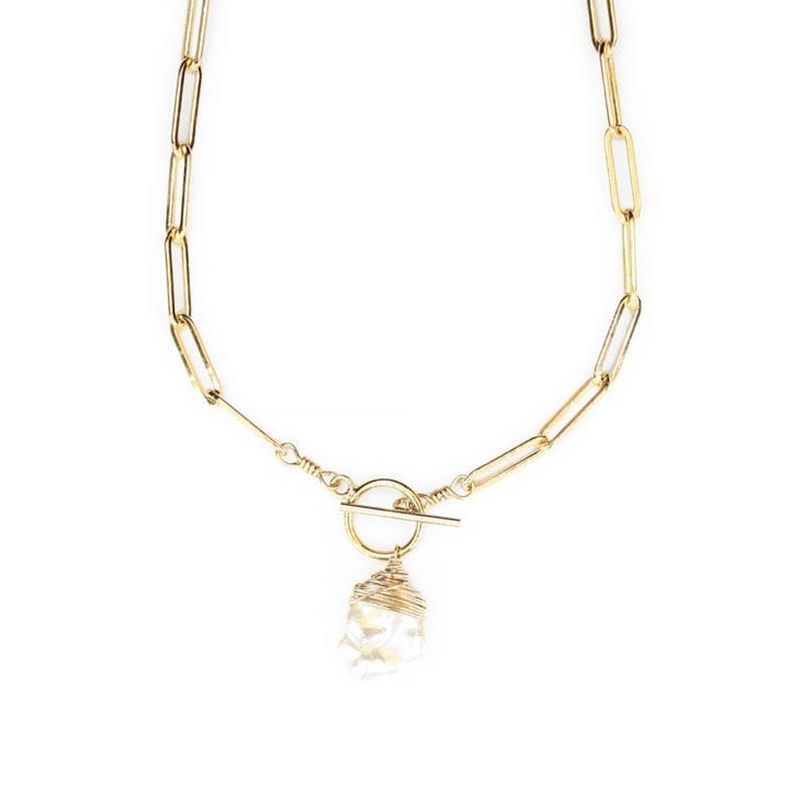 Petal Pearl 14k Gold-Filled Paperclip Toggle Necklace