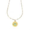 Turquoise Pave Diamond Brushed Coin Staple Necklace