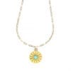 Turquoise Pave Diamond Brushed Coin Staple Necklace