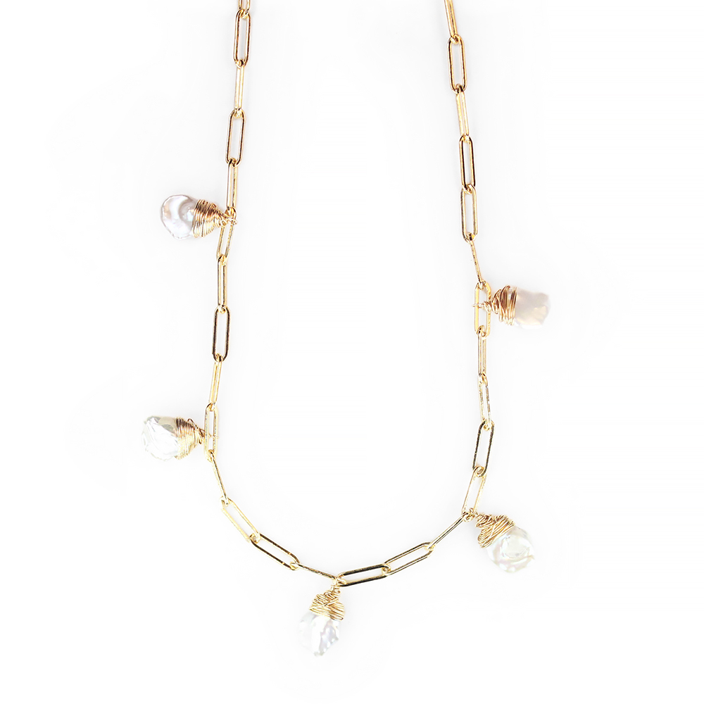 Petal Pearl Multi Drop Paperclip Necklace - Bloom Jewelry