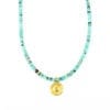 Pave diamond gold disc turquoise strung short necklace