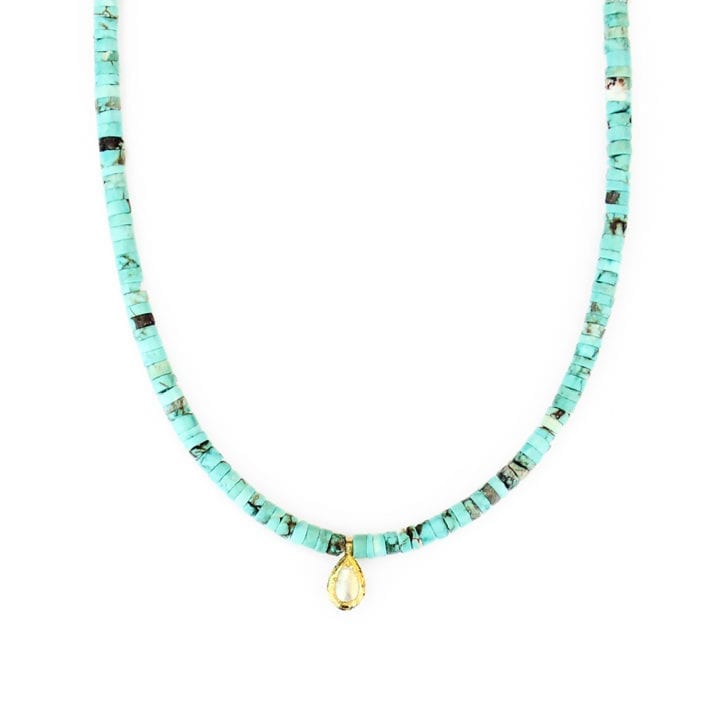 Green Turquoise Pearl Tear Strung Short Necklace