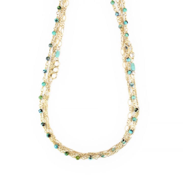 Green Turquoise Mixed Chain Long Necklace