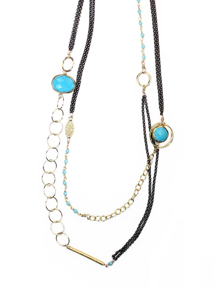 Turquoise TL Mixed Chain Long Necklace