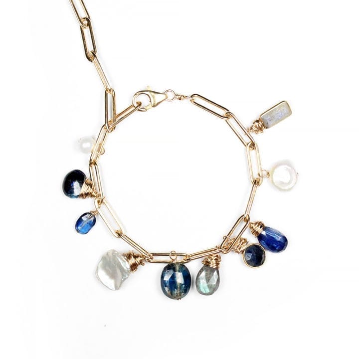 Kyanite Sapphire Pearl Lab Staple Charm Bracelet