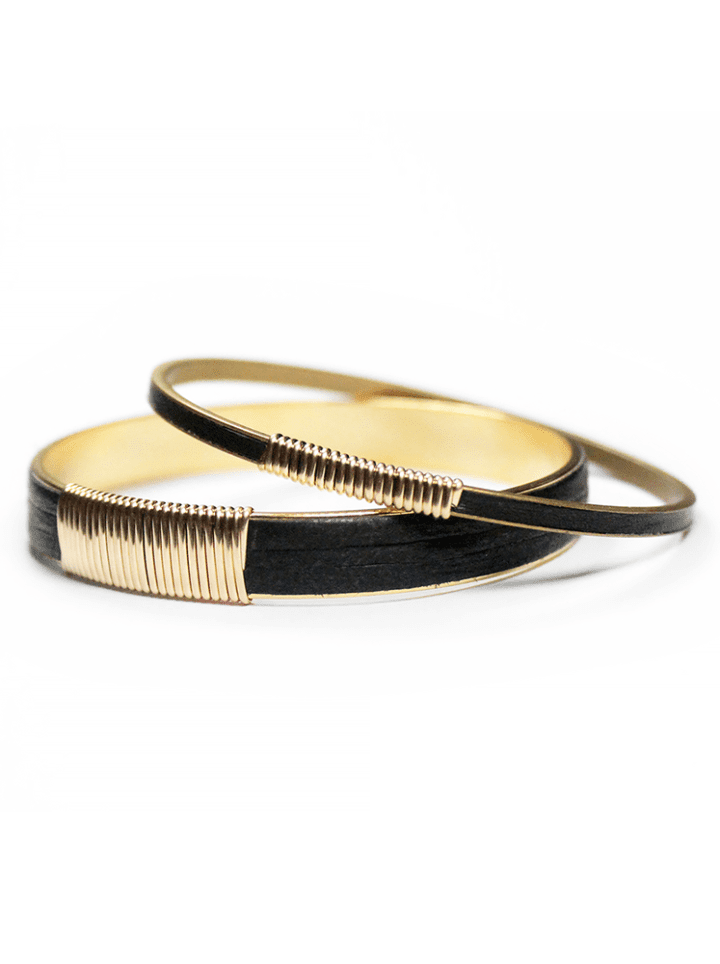 Jet Leather Channel Bangle