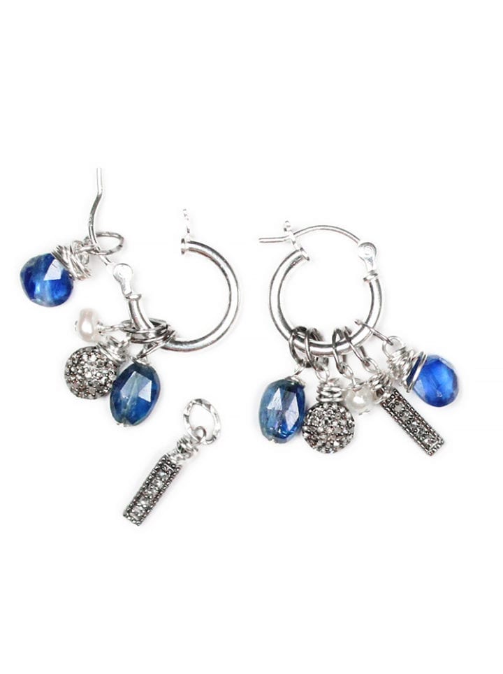 Kyanite Pave Diamond Classic Charm Huggies - Silver