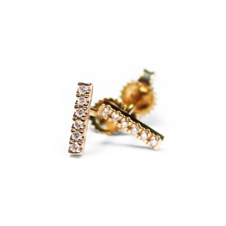 14k Gold Diamond Bar Studs