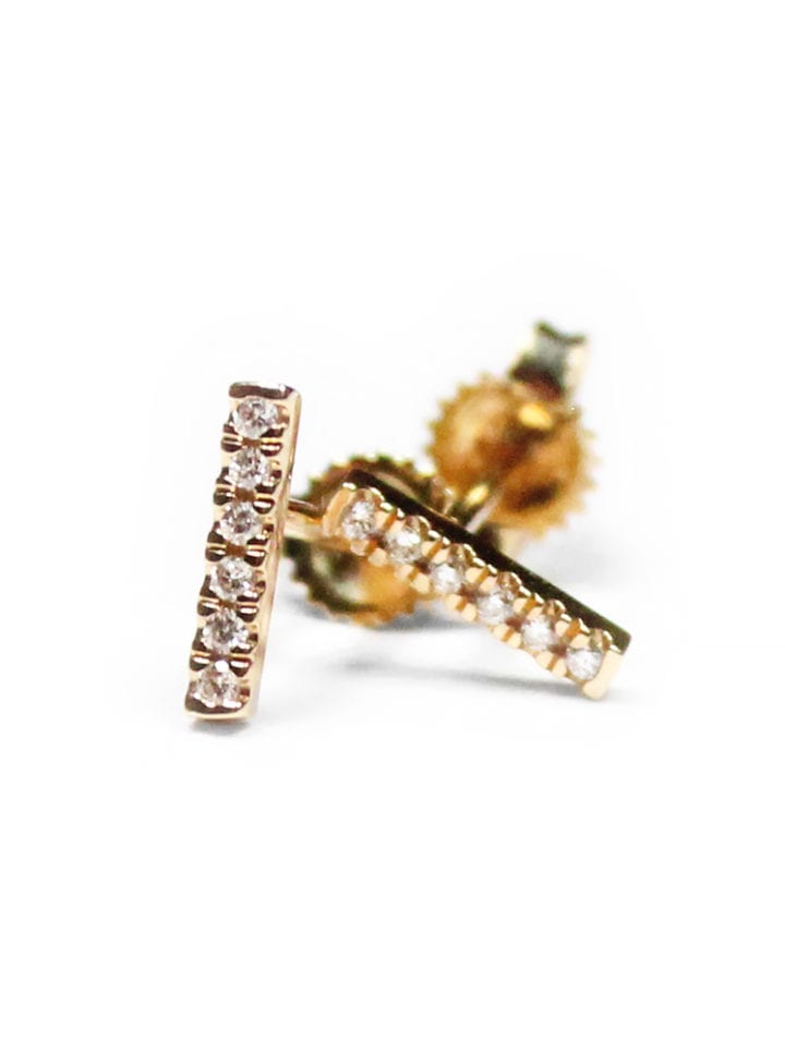 14k Gold Diamond Bar Studs