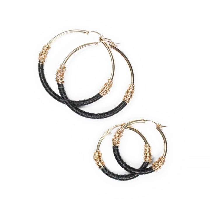 Jet Leather Wrapped Classic Hoops