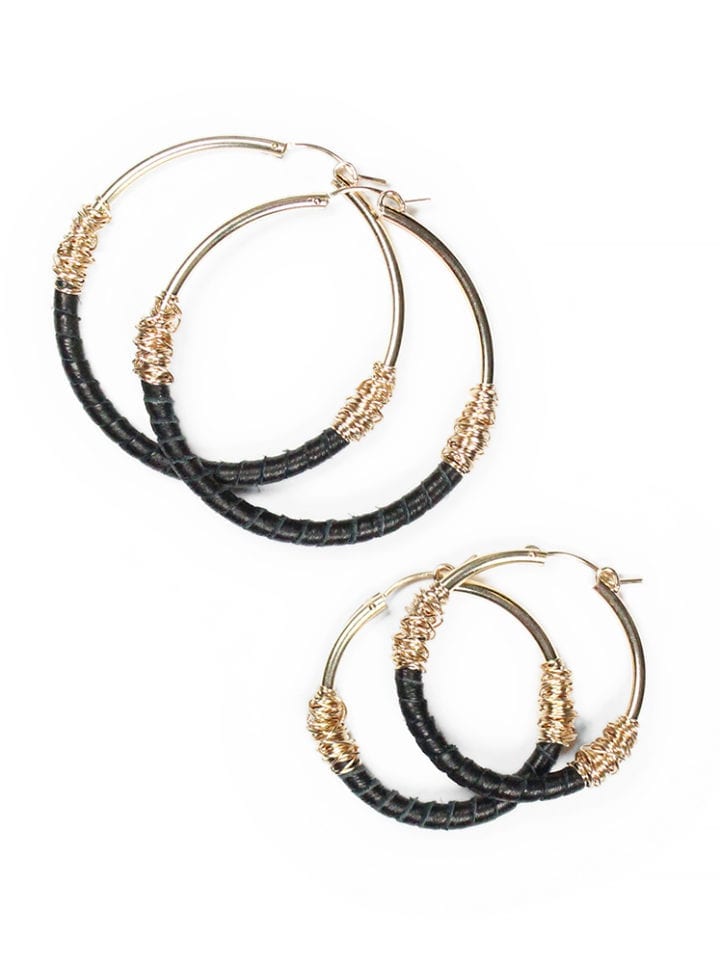 Jet Leather Wrapped Classic Hoops