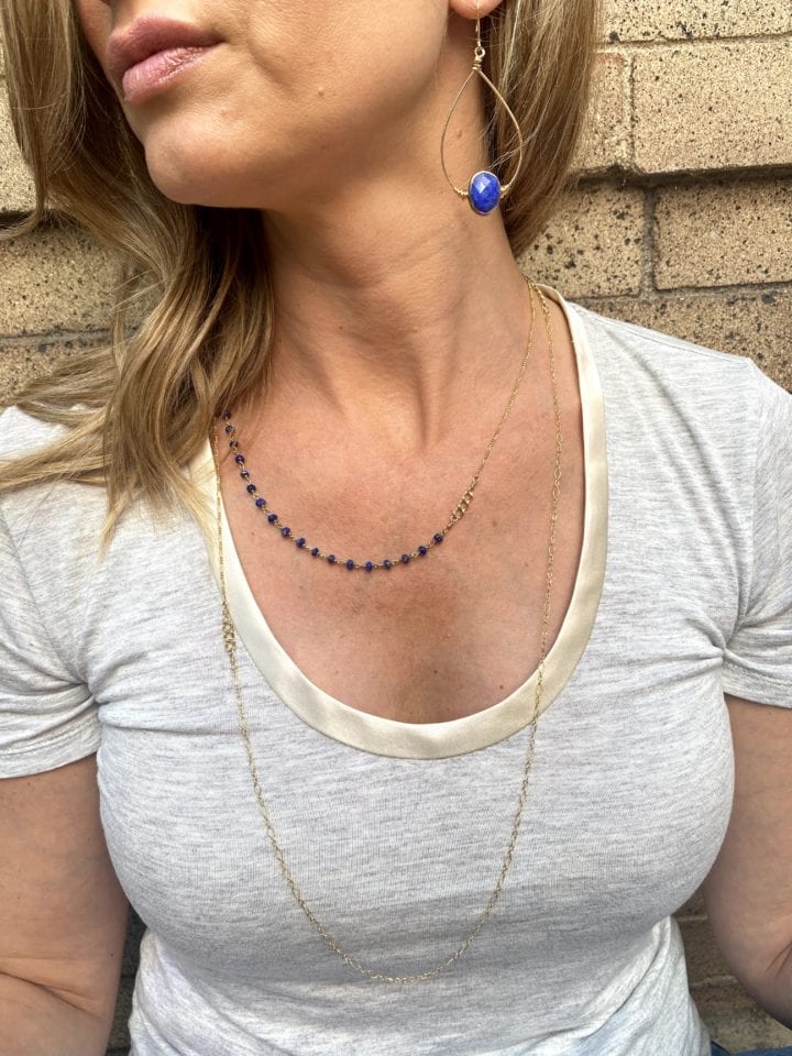 Lapis Gold Filled Mixed Chain Long Necklace - Image 2