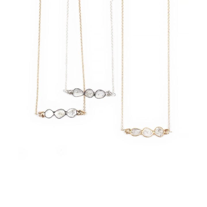 Diamond Slice Trio Bar Delicate Necklace