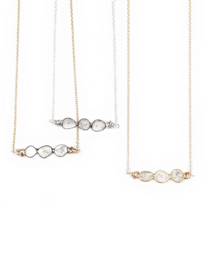 Diamond Slice Trio Bar Delicate Necklace