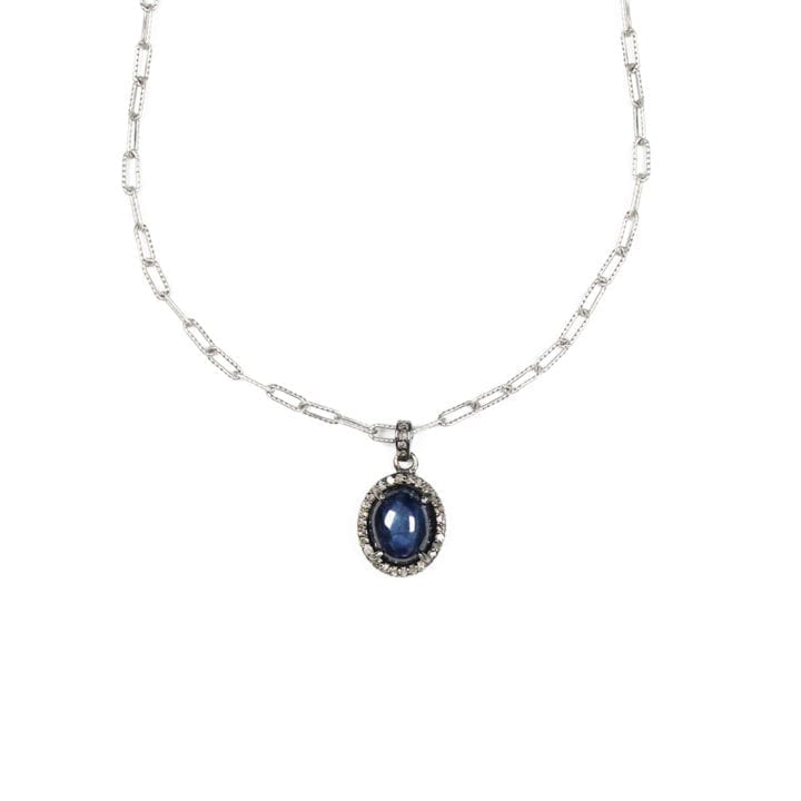 Sapphire Pave Diamond Paperclip Necklace