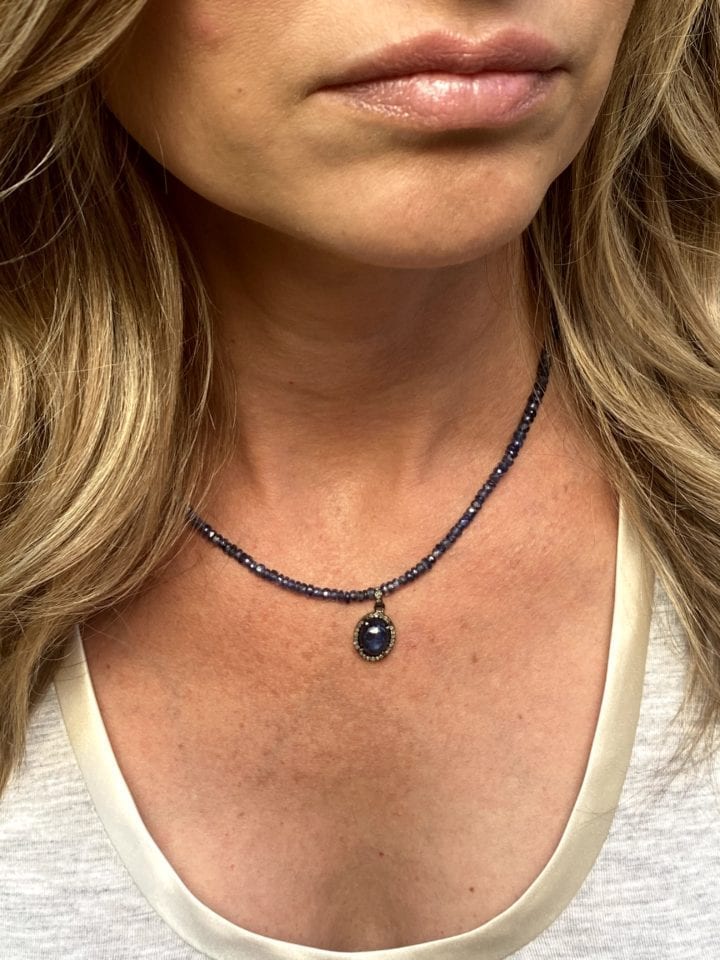 Sapphire Pave Diamond Oval Strung Necklace