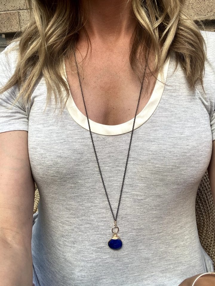 Lapis Mixed Metal Double Strand Toggle Necklace - Image 4